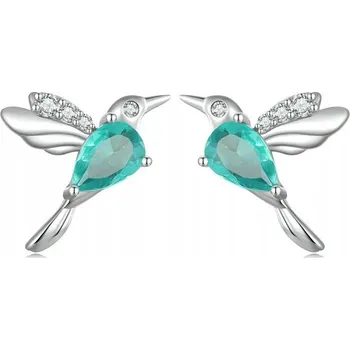 Náušnice Fraise náušnice Kolibříkové stříbrné náušnice se zeleným zirkonem