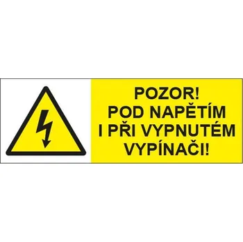 Pozor - pod napětím i při vypnutém vypínači ! Fólie 5 x 1,6 cm, aršík 90 ks