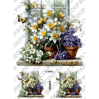 Výtvarný papír Rýžový a soft papír na decoupage - Kytice jarní s pozadím - KB03455 Materiál: Rýžový papír, Rozměr: A4