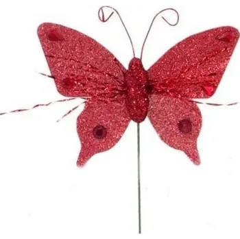 Zápich - dekorační motýl 8cm,. červená