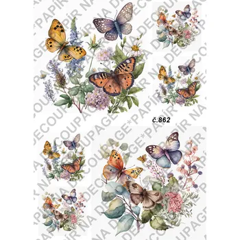 Umělecký papír Rýžový a soft papír na decoupage - Motýli - KB0862 Materiál: Soft, Rozměr: A4