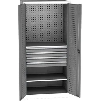 Skříňka na nářadí Univerzální dílenská skříň, 2 police, 4 zásuvky, 1950 x 950 x 600 mm, ŠEDÁ