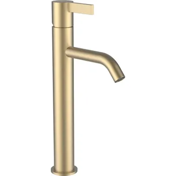 Vodovodní baterie Kartell LAUFEN - umyvadlová stojánková páková baterie vysoká, pevný výtok 125 mm, průtok 5,3 l/min, bez automatické výpusti, PVD světle zlatá matná, H3113380831201