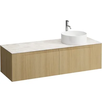 Nábytek LAUFEN ARUN - zásuvkový element 1400, se 2 zásuvkami, s výřezem vpravo, s vrchní deskou Botticino Crema vč. otvoru pro baterii, H4171371512501