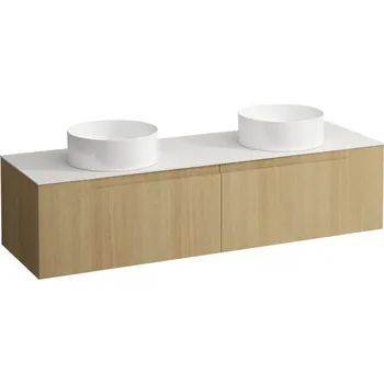 Nábytek LAUFEN ARUN - zásuvkový element 1600, se 2 zásuvkami, s výřezem vlevo a vpravo, s vrchní deskou Ardesia Bianca, H4141441512501