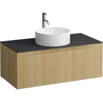 Nábytek LAUFEN ARUN - zásuvkový element 1000, s jednou zásuvkou, s výřezem uprostřed, s vrchní deskou Ardesia Nera vč. otvoru pro baterii, H4151151512501