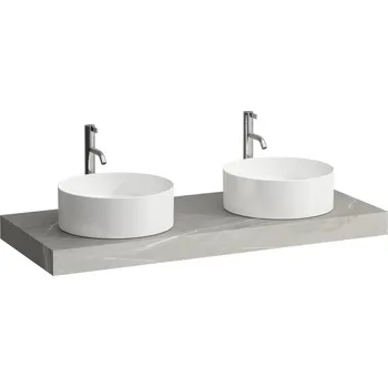 Koupelnový nábytek LAUFEN ARUN - umyvadlová deska 1200, s výřezem vlevo a vpravo, tloušťka 80 mm, vč. otvoru pro baterii, včetně 2 nástěnných držáků, H4191291517701