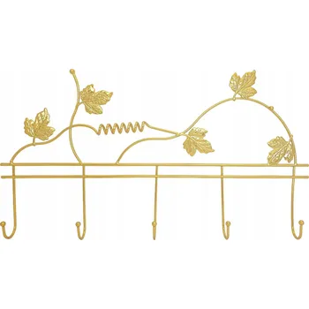 Věšák ZLATÝ DEKORATIVNÍ VĚŠÁK KOVOVÝ S MOTIVEM LISTŮ
