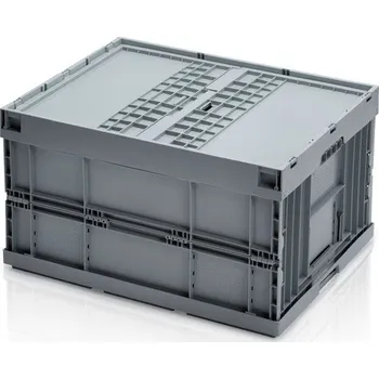 Šedá skládací přepravka 80 x 60 x 45 cm, s víkem