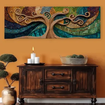 Obraz Obraz na plátně - Strom života Dřevěná chapadla FeelHappy.cz Velikost obrazu (šířka x výška): 120 x 40 cm