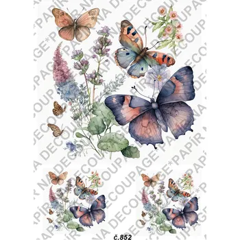 Umělecký papír Rýžový a soft papír na decoupage - Motýli - KB0852 Materiál: Soft, Rozměr: A4