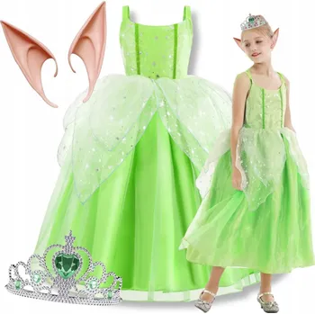 Karnevalový kostým KOSTÝM ŠATY ZVONILKA VÍLA ELF KOSTÝM MOTÝL KORUNKA UŠI 152 / 158 CM