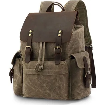 Městský batoh Outdoor canvas kožený batoh Ladone Zelený 25 l Canvasio 22012006534141972s3