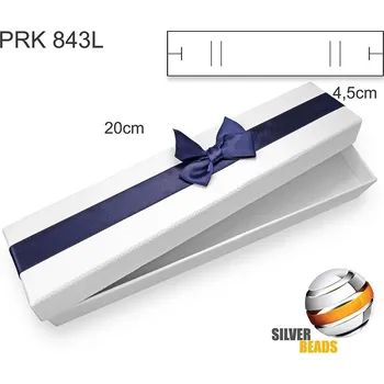 Dárková krabička Krabička na šperky. Materiál papír . Ozn. PRK 843L. Velikost 20x4,5cm. Barva BÍLÁ s Tm. modrou mašlí.
