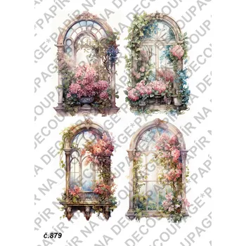 Umělecký papír Rýžový a soft papír na decoupage - Okno, květina, vintage - KB0879 Materiál: Soft, Rozměr: A4