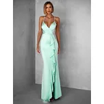 Světle zelené elegantní šaty BEERAN s volánky Velikost: ONESIZE