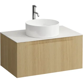 Koupelnový nábytek LAUFEN ARUN - zásuvkový element 800, s jednou zásuvkou, s výřezem uprostřed, s vrchní deskou Ardesia Bianca vč. otvoru pro baterii, H4141051512501