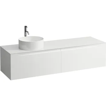 Koupelnový nábytek LAUFEN ARUN - zásuvkový element 1600, se 2 zásuvkami, s výřezem vlevo, se skleněnou vrchní deskou vč. otvoru pro baterii, H4181461519991