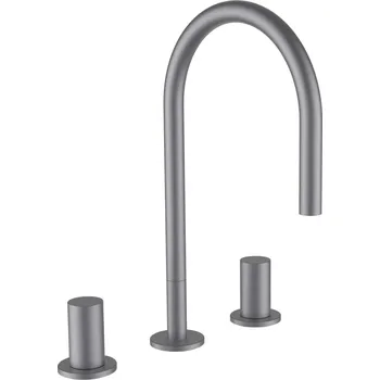 Vodovodní baterie Kartell LAUFEN - umyvadlová stojánková tříotvorová baterie, otočný výtok 165 mm, průtok 5,7 l/min, bez automatické výpusti, PVD inox kartáčovaná ocel, H3123330902201