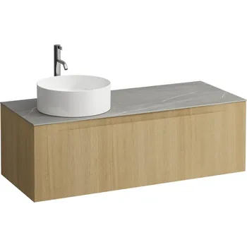 Koupelnový nábytek LAUFEN ARUN - zásuvkový element 1200, s jednou zásuvkou, s výřezem vlevo, s vrchní deskou Piasentina Grigio vč. otvoru pro baterii, H4161261512501