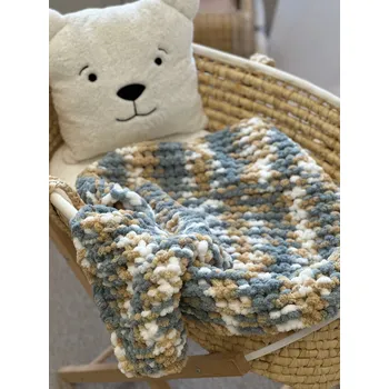 Dětská deka Háčkovaná puffy deka 50x60 šedo-béžovo-bílá