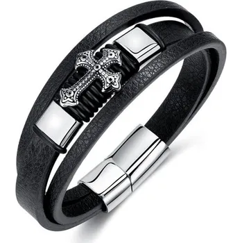 Šperk Pánský ocelový náramek s křížem Černý 21cm Titan Jewerly PH1495