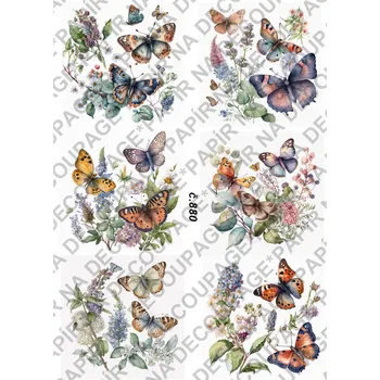 Výtvarný papír Rýžový a soft papír na decoupage - Motýli - KB0880 Materiál: Rýžový papír, Rozměr: A4