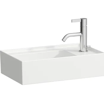 Umyvadlo Kartell LAUFEN - umyvátko, asymetrické, se skrytým opadem, s armaturní deskou vpravo (H815334) Barva: Šedá mat, Provedení: bez přepadu, s 1 otvorem pro baterii