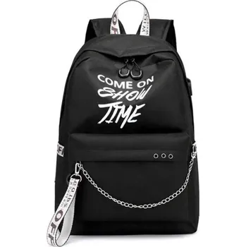 Městský batoh Teenege batoh s řetízkem nápisy USB Černý + bílý 15L Lifestyle 97k-cube