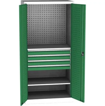 Skříňka na nářadí Univerzální dílenská skříň, 2 police, 4 zásuvky, 1950 x 950 x 600 mm, ZELENÁ