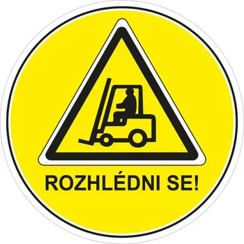 Rozhlédni se! symbol vozíku + text, fólie Ø 40 cm