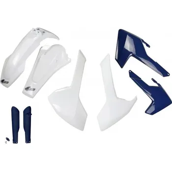 UFO sada plastů a kryty tlumičů HUSQVARNA TE/TX 125/250/300 '17-19, FE 250/350/450/501 '17-19 (OEM bílá/modrá)