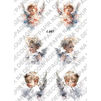 Umělecký papír Rýžový a soft papír na decoupage - Andílek, cherubínek - KB0867 Materiál: Rýžový papír, Rozměr: A4