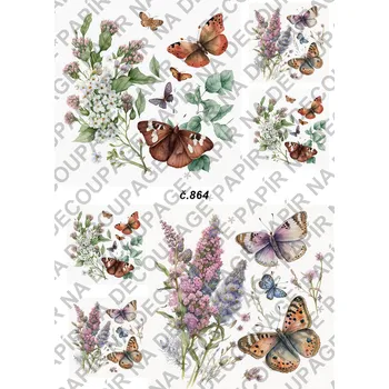 Umělecký papír Rýžový a soft papír na decoupage - Motýli - KB0864 Materiál: Soft, Rozměr: A4