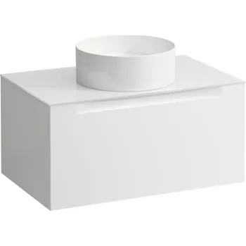 Koupelnový nábytek LAUFEN ARUN - zásuvkový element 800, s jednou zásuvkou, s výřezem uprostřed, se skleněnou vrchní deskou, H4181011519991