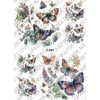 Umělecký papír Rýžový a soft papír na decoupage - Motýli - KB0861 Materiál: Soft, Rozměr: A4