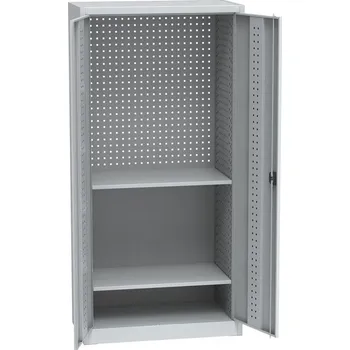 Skříňka na nářadí Univerzální dílenská skříň s DVB perforací, 2 police, světle šedá