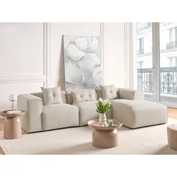 Pohovka Rohová pohovka světle béžová polyesterové čalounění 3místná levostranná extra polštáře moderní obývací pokoj Beliani