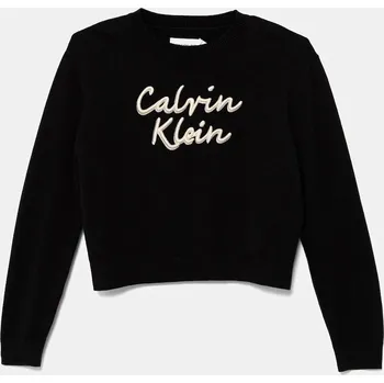 Dívčí oblečení Dětský bavlněný svetr Calvin Klein Jeans černá barva, IG0IG02971 IG0IG02971.9BYA 99X, vel. 128