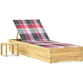 Zahradní nábytek vidaXL Zahradní lehátko se stolkem a poduškou impregnovaná borovice [3065934] Barva: Vzor červená kostka