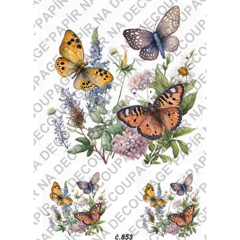 Umělecký papír Rýžový a soft papír na decoupage - Motýli - KB0853 Materiál: Soft, Rozměr: A4