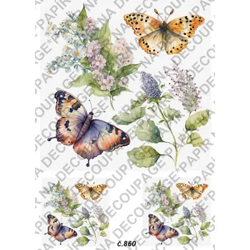 Umělecký papír Rýžový a soft papír na decoupage - Motýli - KB0860 Materiál: Soft, Rozměr: A4