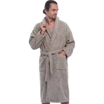 Béžový dlouhý pánský župan s šálovým límcem - FROTÉ 1ZF3075 béžová xxl