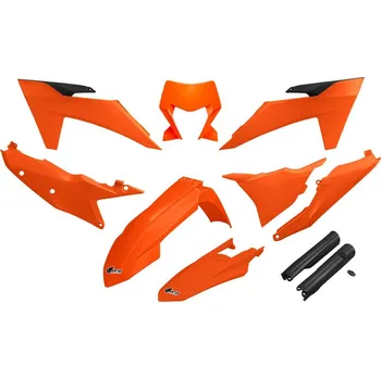 UFO sada plastů a kryty tlumičů KTM EXC 150/250/300 TBI 24-25, EXC-F 250/350/450/500 24-25 (OEM oranžová/černá)