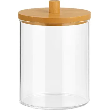 Akrylová Nádoba na Vatové Tyčinky a Odličovací Tampony, Bambusový Organizér do Koupelny