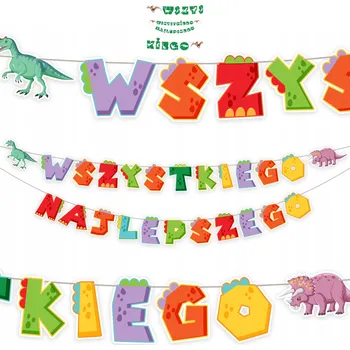 GIRLANDA s Dinosaury DINO závěsná dekorace na narozeniny - VŠE NEJLEPŠÍMU