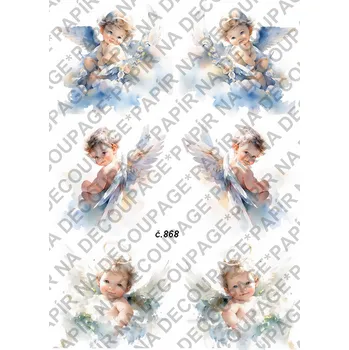 Umělecký papír Rýžový a soft papír na decoupage - Andílek, cherubínek - KB0868 Materiál: Soft, Rozměr: A4