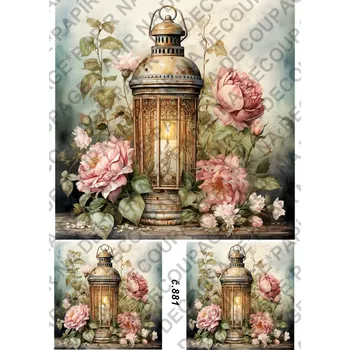 Umělecký papír Rýžový a soft papír na decoupage - Lucerna vintage - KB0881 Materiál: Soft, Rozměr: A4