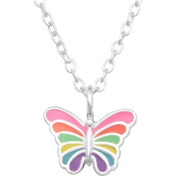 Řetízek Dětský stříbrný řetízek s přívěskem - duhový motýlek