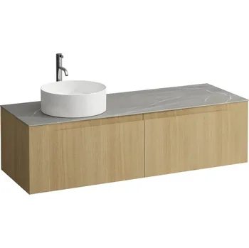 LAUFEN ARUN - zásuvkový element 1400, se 2 zásuvkami, s výřezem vlevo, s vrchní deskou Piasentina Grigio vč. otvoru pro baterii, H4161361512501